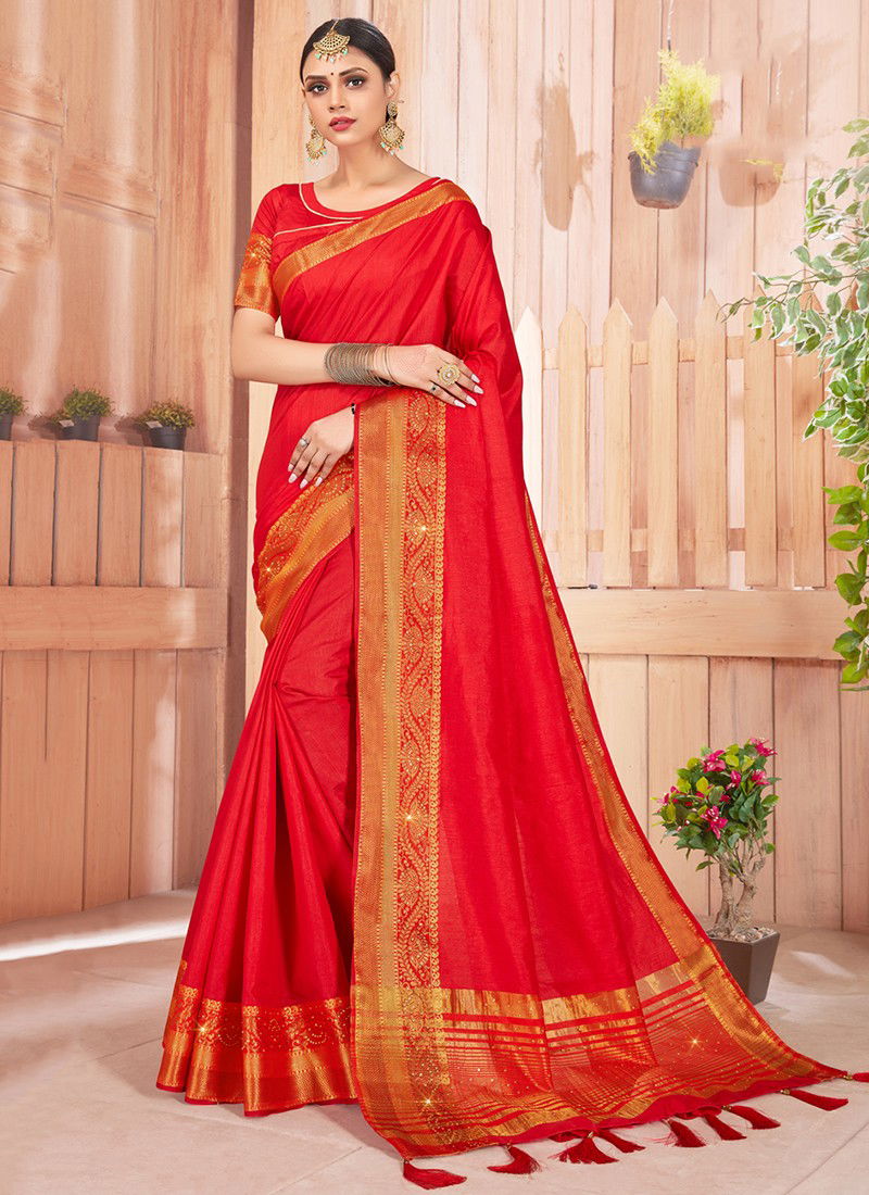 Red Colour ASHIKA BELLA STONE Festive Wear Silk Stone Work Designer Saree Collection BS 06